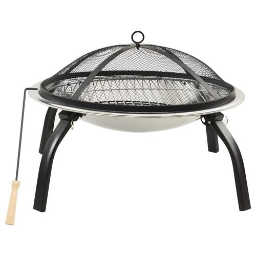 2-i-1 bålfad og grill med ildrager 56x56x49 cm rustfrit stål