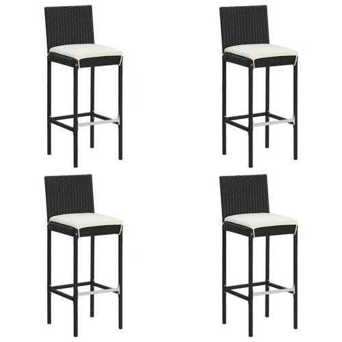 Barstole til haven med hynder 4 stk. polyrattan sort
