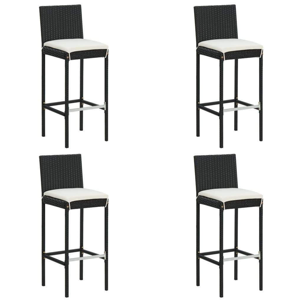 Barstole til haven med hynder 4 stk. polyrattan sort