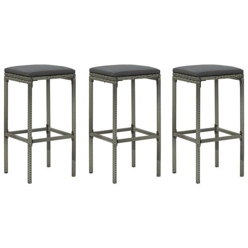 Barstole med hynder 3 stk. polyrattan grå