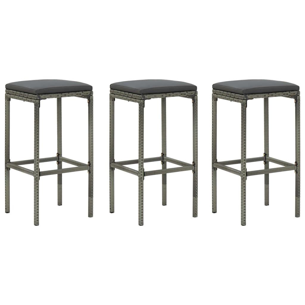Barstole med hynder 3 stk. polyrattan grå