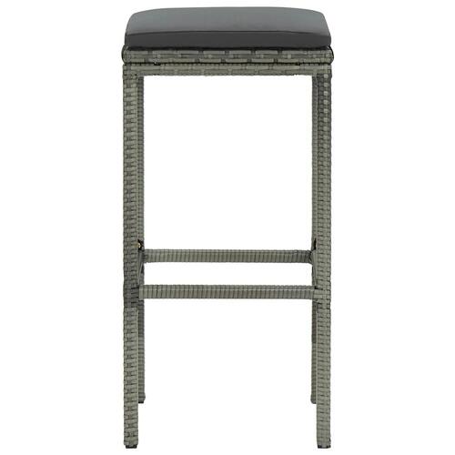 Barstole med hynder 3 stk. polyrattan grå