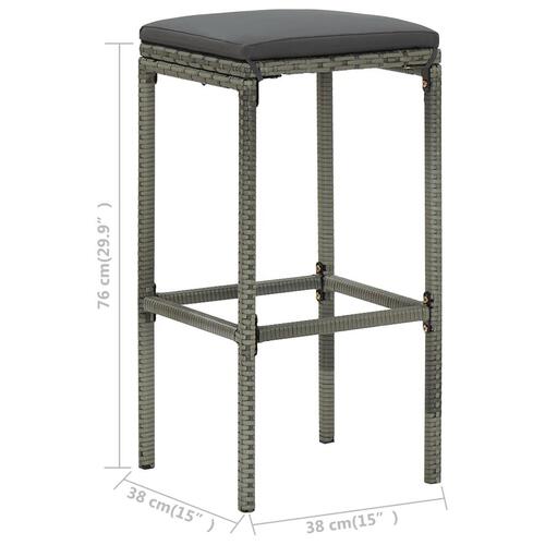 Barstole med hynder 3 stk. polyrattan grå