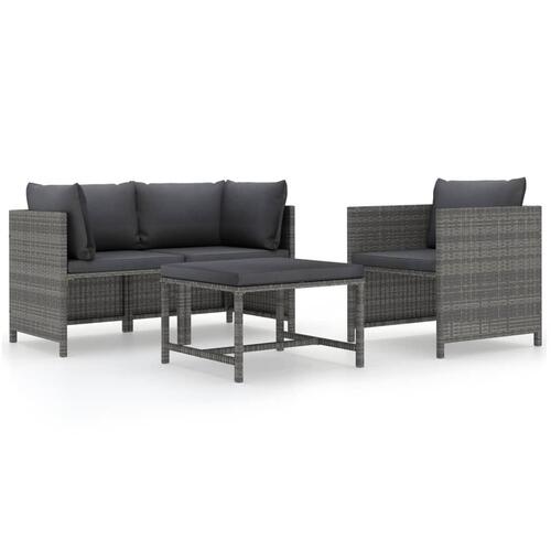 Havesofasæt 4 dele med hynder polyrattan grå