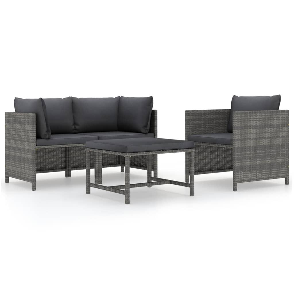 Havesofasæt 4 dele med hynder polyrattan grå