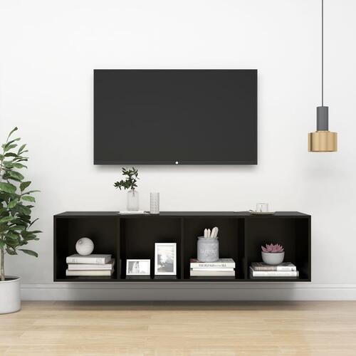 Væghængt tv-skab 37x37x142,5 cm konstrueret træ sort
