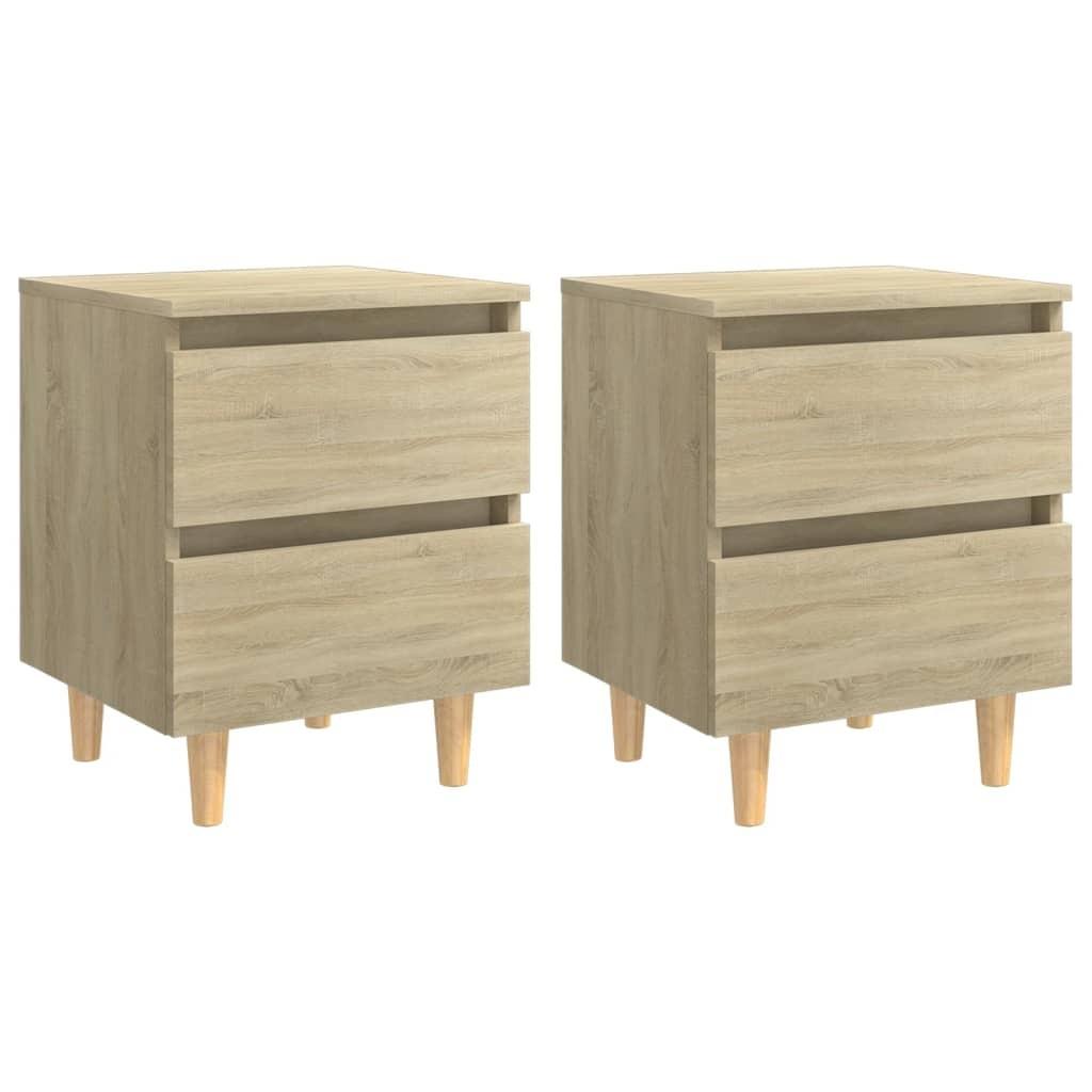 Sengeskab med ben i massivt fyrretræ 2 stk. 40x35x50 cm sonoma-eg