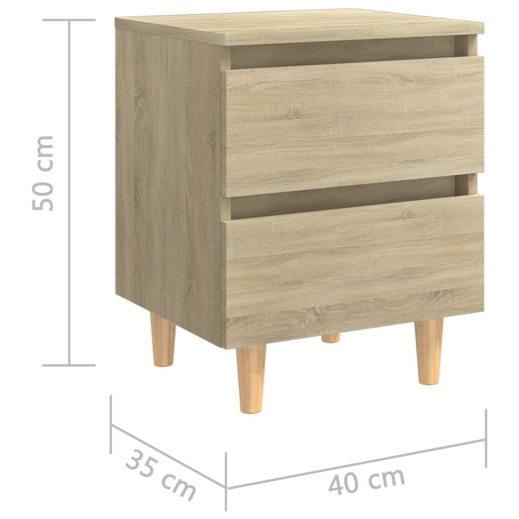 Sengeskab med ben i massivt fyrretræ 2 stk. 40x35x50 cm sonoma-eg