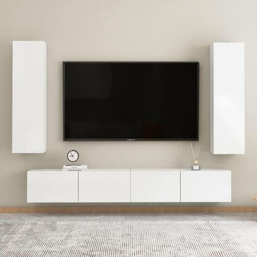 Tv-bord 30,5x30x110 cm konstrueret træ hvid højglans