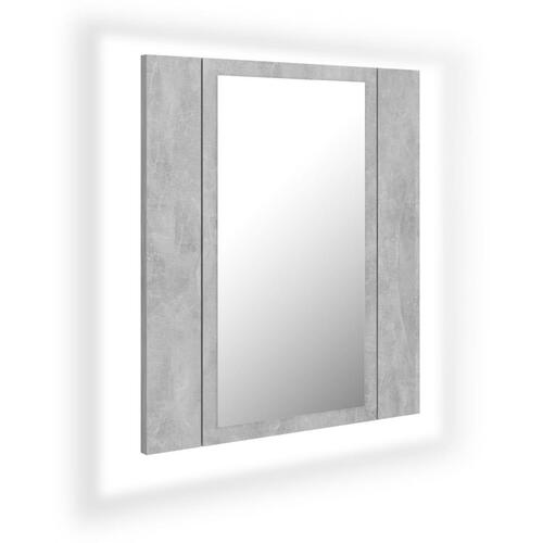 Badeværelsesskab m. spejl og LED-lys 40x12x45 cm akryl betongrå