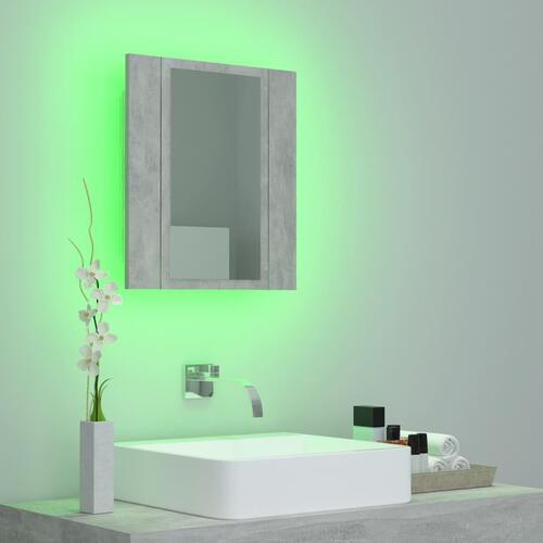Badeværelsesskab m. spejl og LED-lys 40x12x45 cm akryl betongrå
