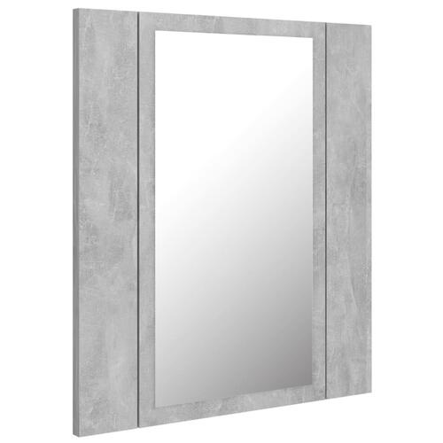 Badeværelsesskab m. spejl og LED-lys 40x12x45 cm akryl betongrå