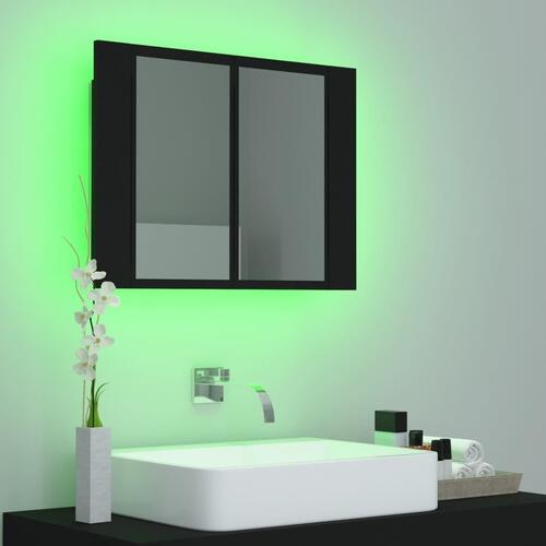Badeværelsesskab m. spejl og LED-lys 60x12x45 cm akryl sort
