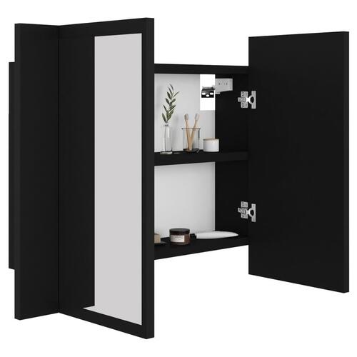 Badeværelsesskab m. spejl og LED-lys 60x12x45 cm akryl sort