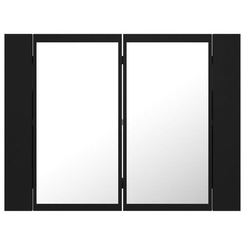 Badeværelsesskab m. spejl og LED-lys 60x12x45 cm akryl sort