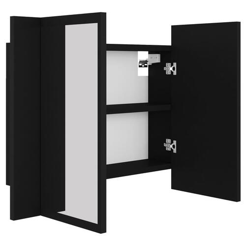 Badeværelsesskab m. spejl og LED-lys 60x12x45 cm akryl sort