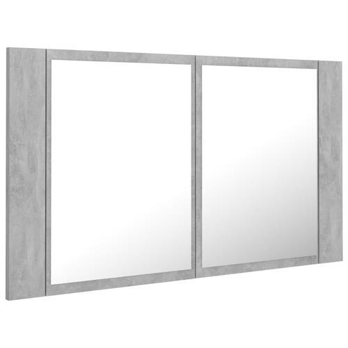 Badeværelsesskab m. spejl og LED-lys 80x12x45 cm akryl betongrå