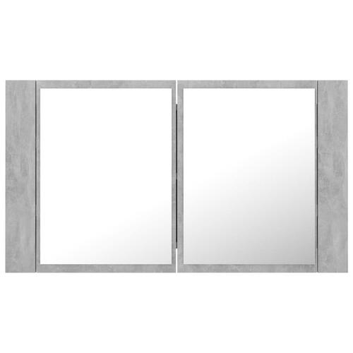 Badeværelsesskab m. spejl og LED-lys 80x12x45 cm akryl betongrå