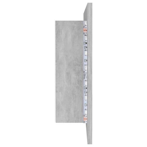 Badeværelsesskab m. spejl og LED-lys 90x12x45 cm akryl betongrå