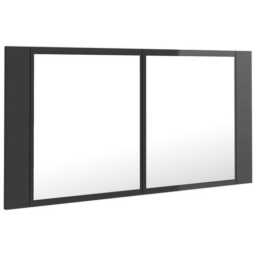 Badeværelsesskab m. spejl+LED-lys 90x12x45 akryl grå højglans