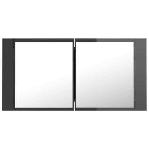 Badeværelsesskab m. spejl+LED-lys 90x12x45 akryl grå højglans