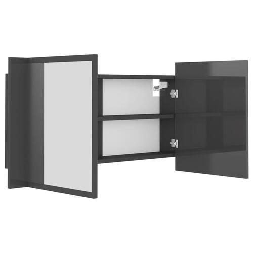 Badeværelsesskab m. spejl+LED-lys 90x12x45 akryl grå højglans