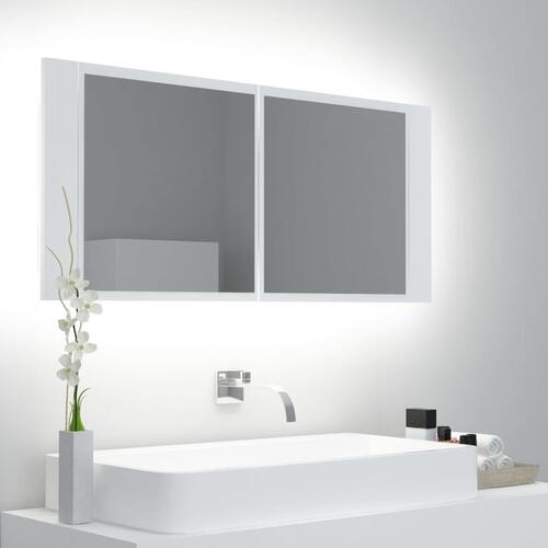 Badeværelsesskab med LED-lys 100x12x45 cm akryl hvid