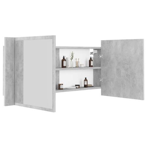 Badeværelsesskab m. spejl og LED-lys 100x12x45cm akryl betongrå