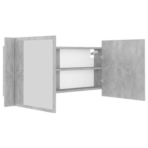 Badeværelsesskab m. spejl og LED-lys 100x12x45cm akryl betongrå