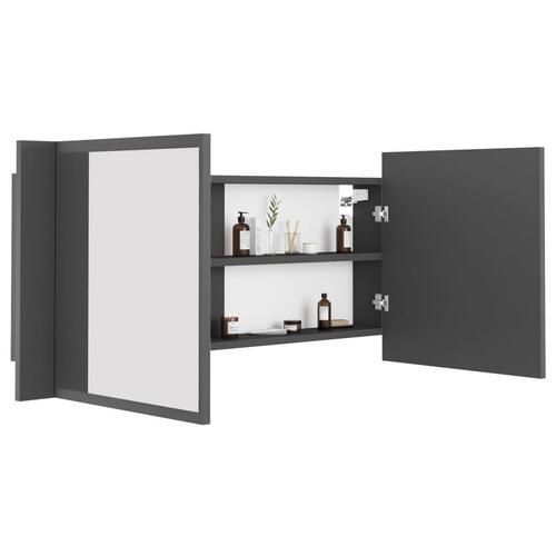 Badeværelsesskab m. spejl og LED-lys 100x12x45 cm akryl grå