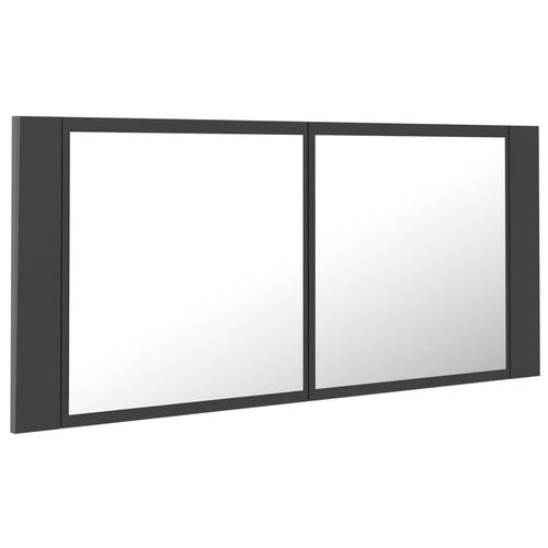 Badeværelsesskab m. spejl og LED-lys 100x12x45 cm akryl grå