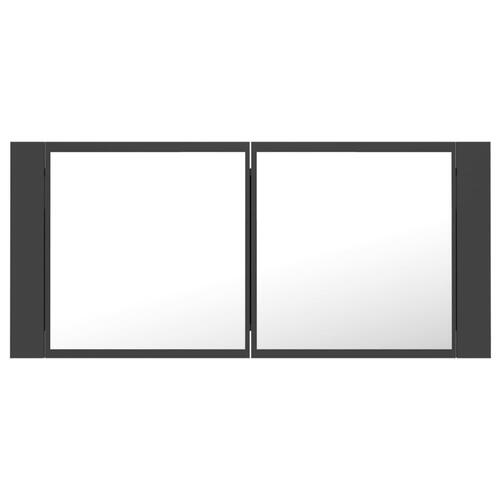 Badeværelsesskab m. spejl og LED-lys 100x12x45 cm akryl grå
