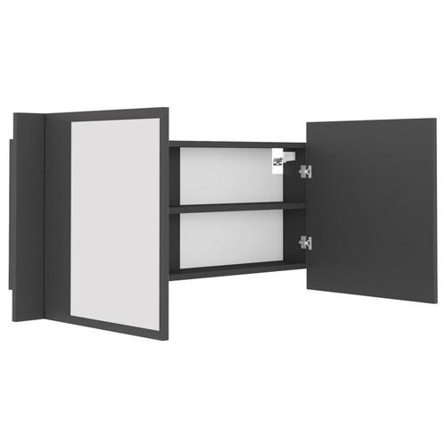 Badeværelsesskab m. spejl og LED-lys 100x12x45 cm akryl grå