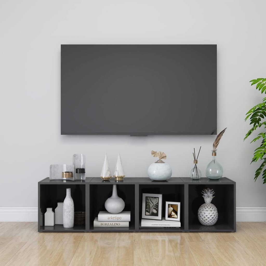 Tv-borde 4 stk. 37x35x37 cm konstrueret træ grå højglans
