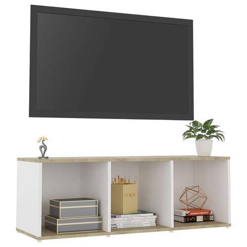 Tv-skab 107x35x37 cm konstrueret træ hvid og sonoma-eg