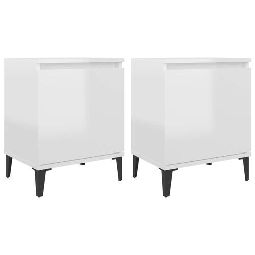 Sengeborde med metalben 40x30x50 cm hvid højglans