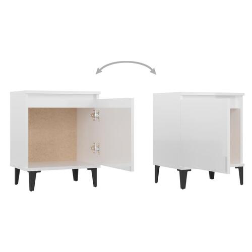 Sengeborde med metalben 40x30x50 cm hvid højglans