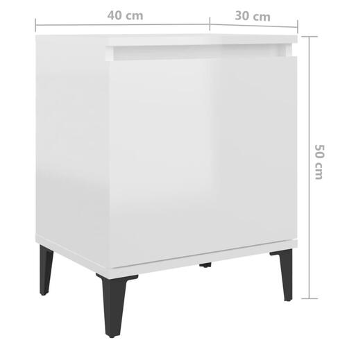 Sengeborde med metalben 40x30x50 cm hvid højglans