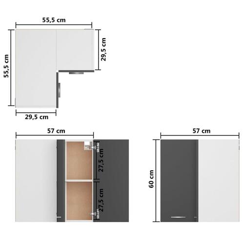 Væghængt hjørneskab 57x57x60 cm konstrueret træ grå