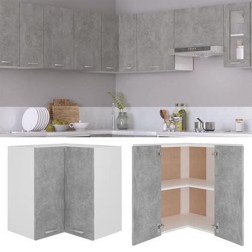 Væghængt hjørneskab 57x57x60 cm konstrueret træ betongrå