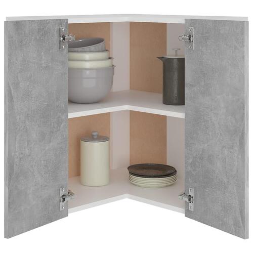 Væghængt hjørneskab 57x57x60 cm konstrueret træ betongrå