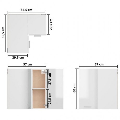 Væghængt hjørneskab Lyon 57x57x60 cm hvid højglans