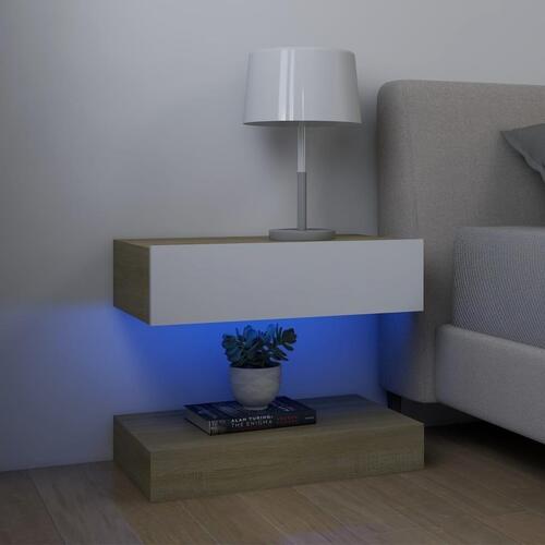 Sengebord 60x35 cm spånplade hvid og sonoma-eg