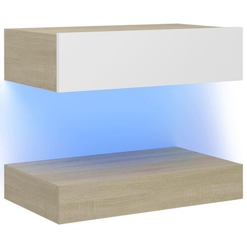 Sengebord 60x35 cm spånplade hvid og sonoma-eg