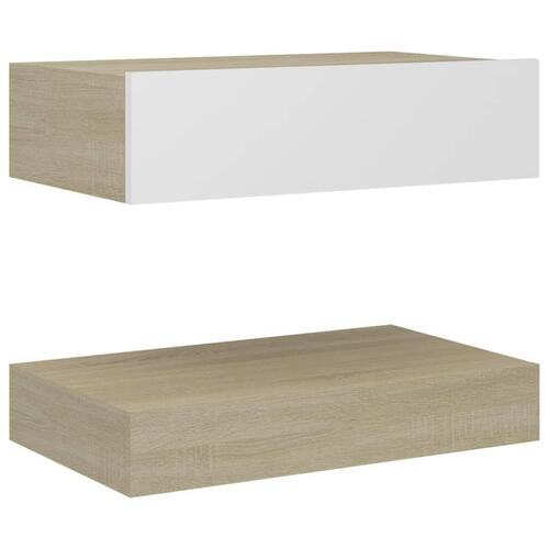 Sengebord 60x35 cm spånplade hvid og sonoma-eg