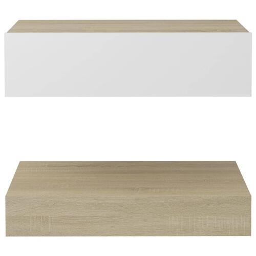 Sengebord 60x35 cm spånplade hvid og sonoma-eg