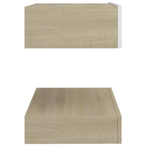 Sengebord 60x35 cm spånplade hvid og sonoma-eg