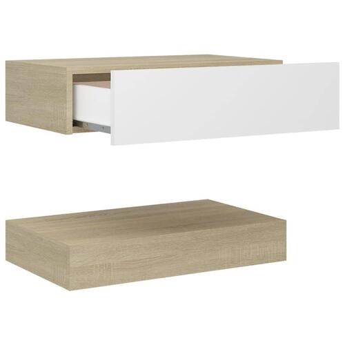Sengebord 60x35 cm spånplade hvid og sonoma-eg