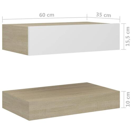Sengebord 60x35 cm spånplade hvid og sonoma-eg