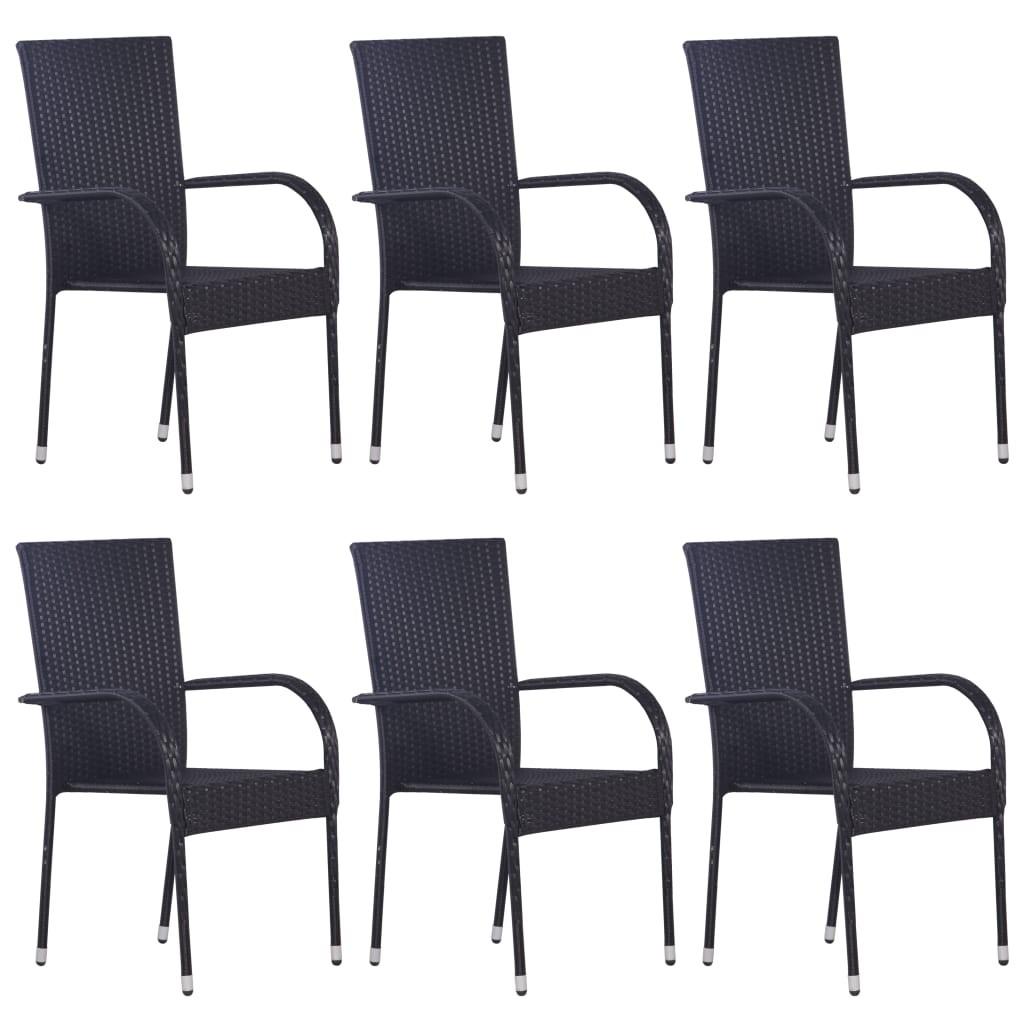 Havestole 6 stk. stabelbare polyrattan sort